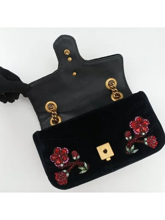 Gucci GG Marmont Black Multicolor Velour Messenger Bag - Picture 15 of 16